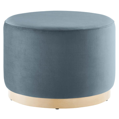 Tilden Large Round Performance Velvet Upholstered Ottoman blue with wood base HouseOfZazla on Tampa Home & Garden Store