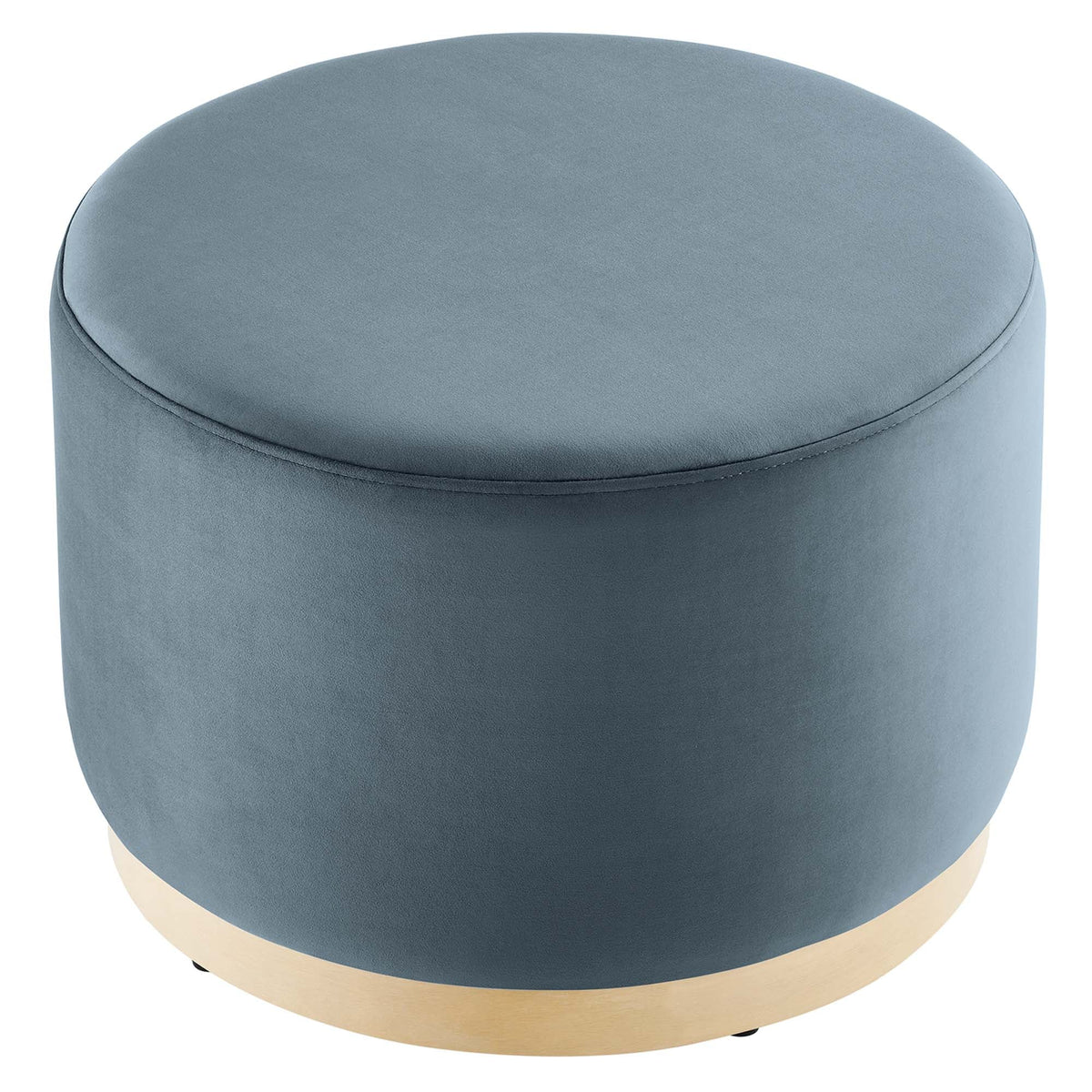 Tilden Large Round Velvet Upholstered Ottoman blue velvet with wood base by HouseOfZazla on Tampa Home & Garden Store