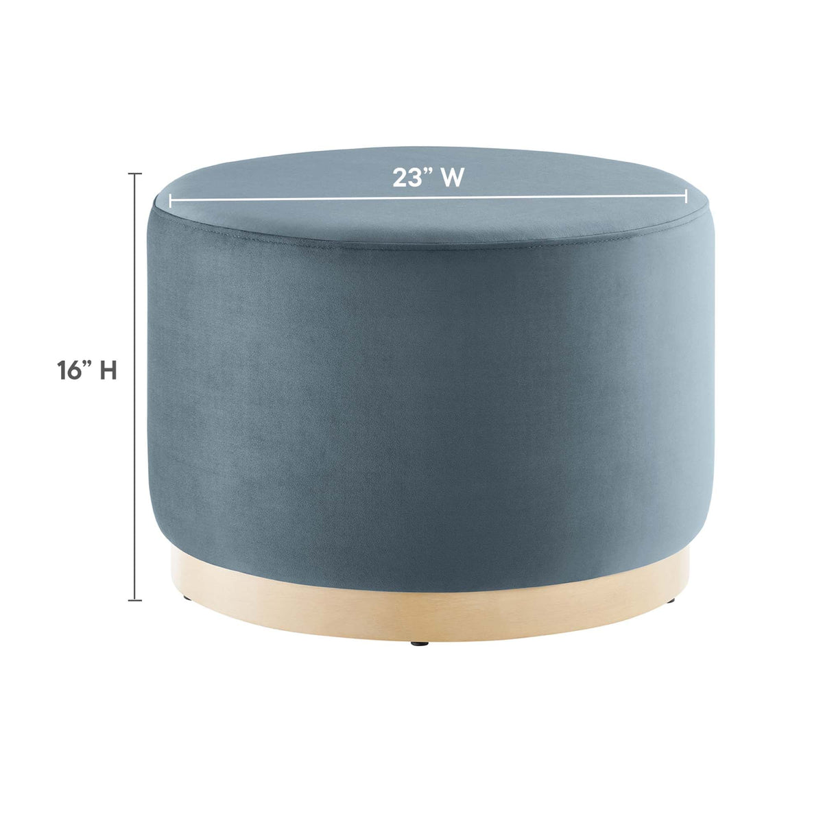 Tilden large round velvet upholstered Ottoman HouseOfZazla in blue-gray with wood base, 23W on Tampa Home & Garden Store