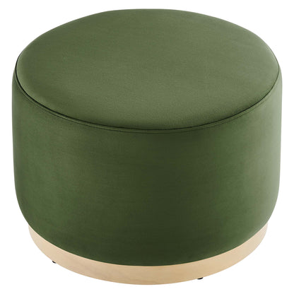 Tilden large round performance velvet ottoman in olive green with light wood base HouseOfZazla on Tampa Home & Garden Store