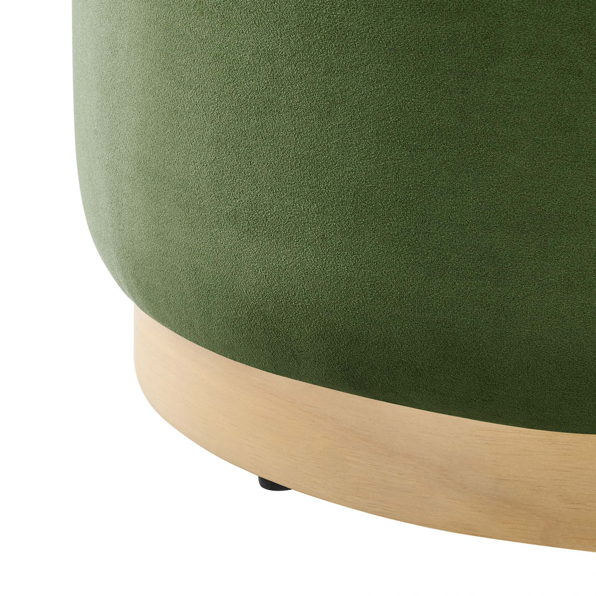 Tilden large round velvet ottoman olive green with light wood base HouseOfZazla on Tampa Home & Garden Store