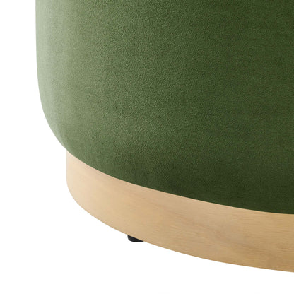 Tilden large round velvet ottoman olive green with light wood base HouseOfZazla on Tampa Home & Garden Store