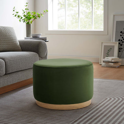 Tilden Large Round Velvet Upholstered Ottoman emerald-green with wood base on Tampa Home & Garden Store