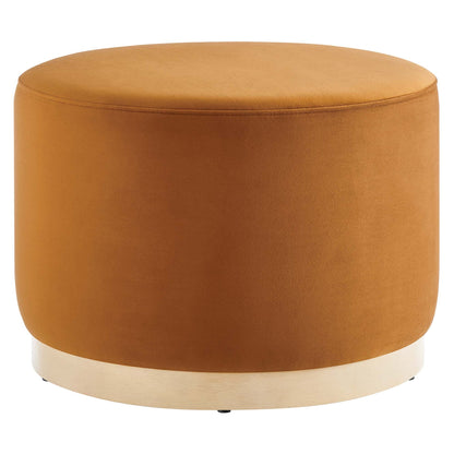Tilden large round velvet ottoman in warm orange with light wood base HouseOfZazla on Tampa Home & Garden Store