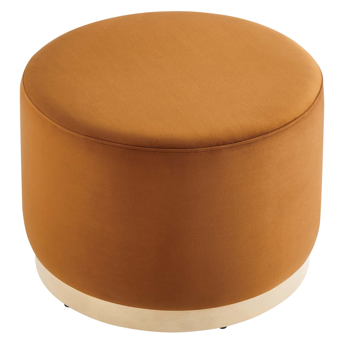 Tilden Large Round Velvet Upholstered Ottoman caramel with wood base by HouseOfZazla on Tampa Home & Garden Store