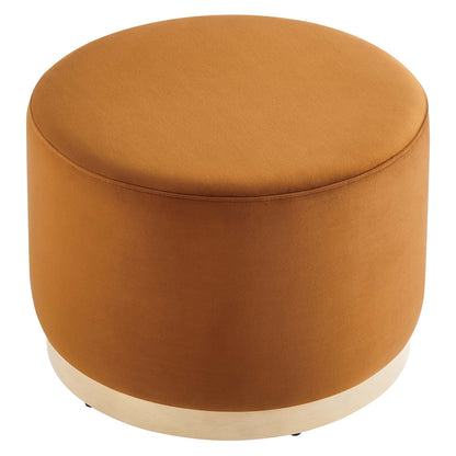 Tilden Large Round Velvet Upholstered Ottoman caramel with wood base by HouseOfZazla on Tampa Home & Garden Store