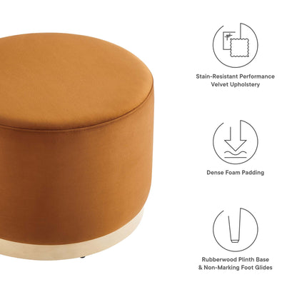 Tilden Large Round Performance Velvet Upholstered Ottoman orange velvet upholstery by HouseOfZazla on Tampa Home & Garden Store