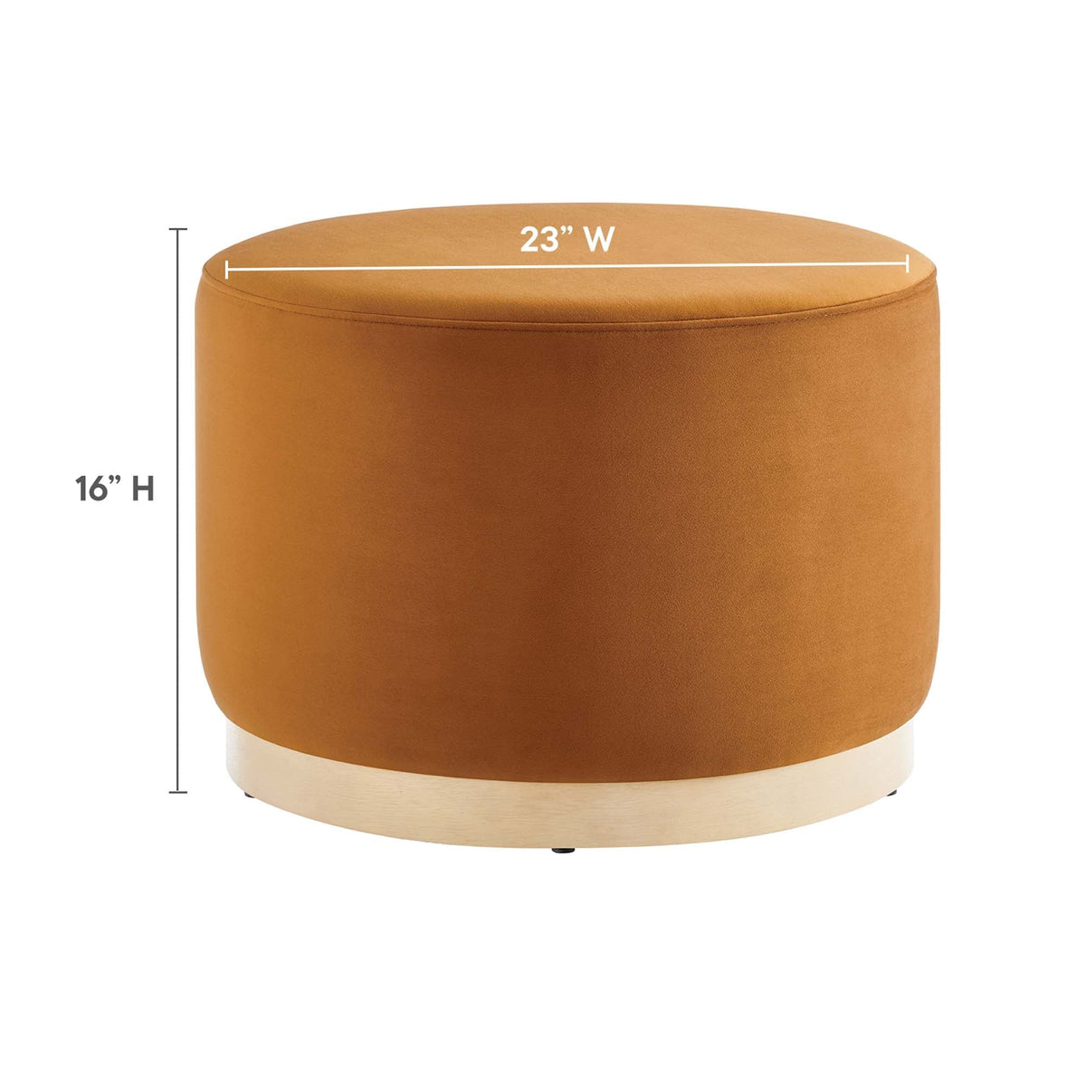 Tilden Large Round Performance Velvet Upholstered Ottoman caramel velvet with wood base on Tampa Home & Garden Store