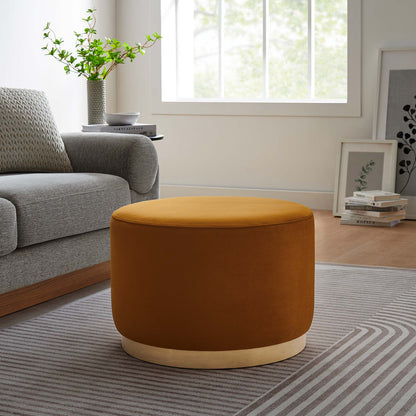 Tilden Large Round Velvet Upholstered Ottoman orange velvet, HouseOfZazla Living Room on Tampa Home & Garden Store