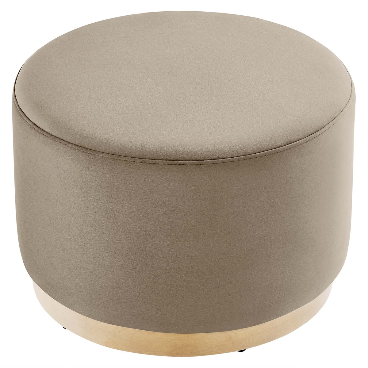 Tilden Large Round Velvet Upholstered Ottoman taupe beige with wood base by HouseOfZazla on Tampa Home & Garden Store