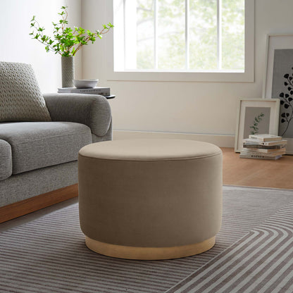Tilden Large Round Performance Velvet Upholstered Ottoman beige by HouseOfZazla in living room on Tampa Home & Garden Store