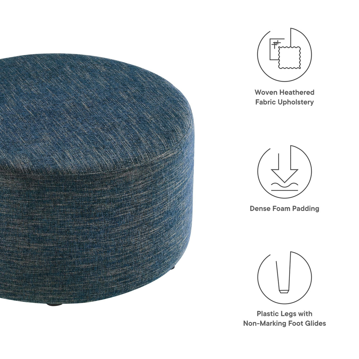 Callum Large Round Woven Heathered Fabric Upholstered Ottoman blue denim fabric by Modway on Tampa Home & Garden Store