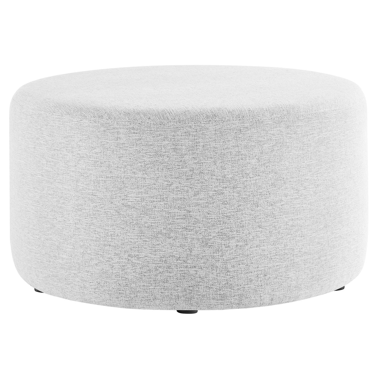 Callum large round woven heathered fabric ottoman, light gray upholstery on Tampa Home & Garden Store