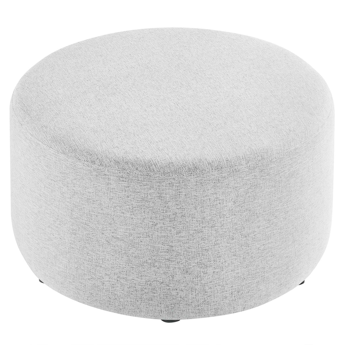 Callum large round woven heathered fabric ottoman in light gray upholstery on Tampa Home & Garden Store