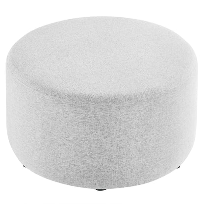 Callum large round woven heathered fabric ottoman in light gray upholstery on Tampa Home & Garden Store