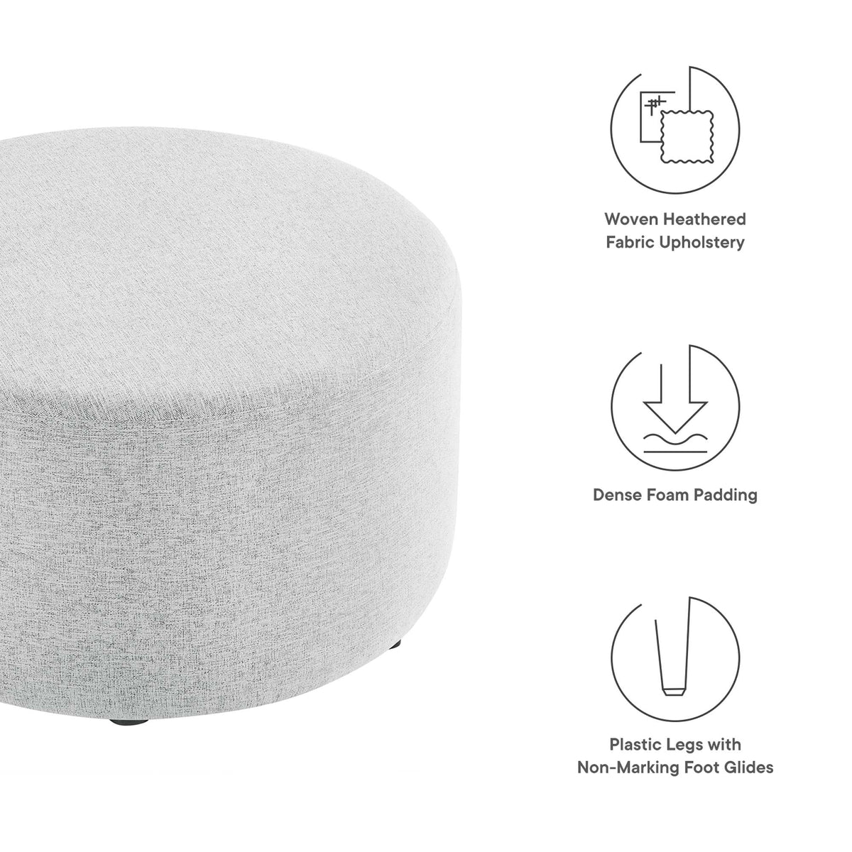 Callum large round woven heathered fabric upholstered ottoman in light gray by Modway on Tampa Home & Garden Store
