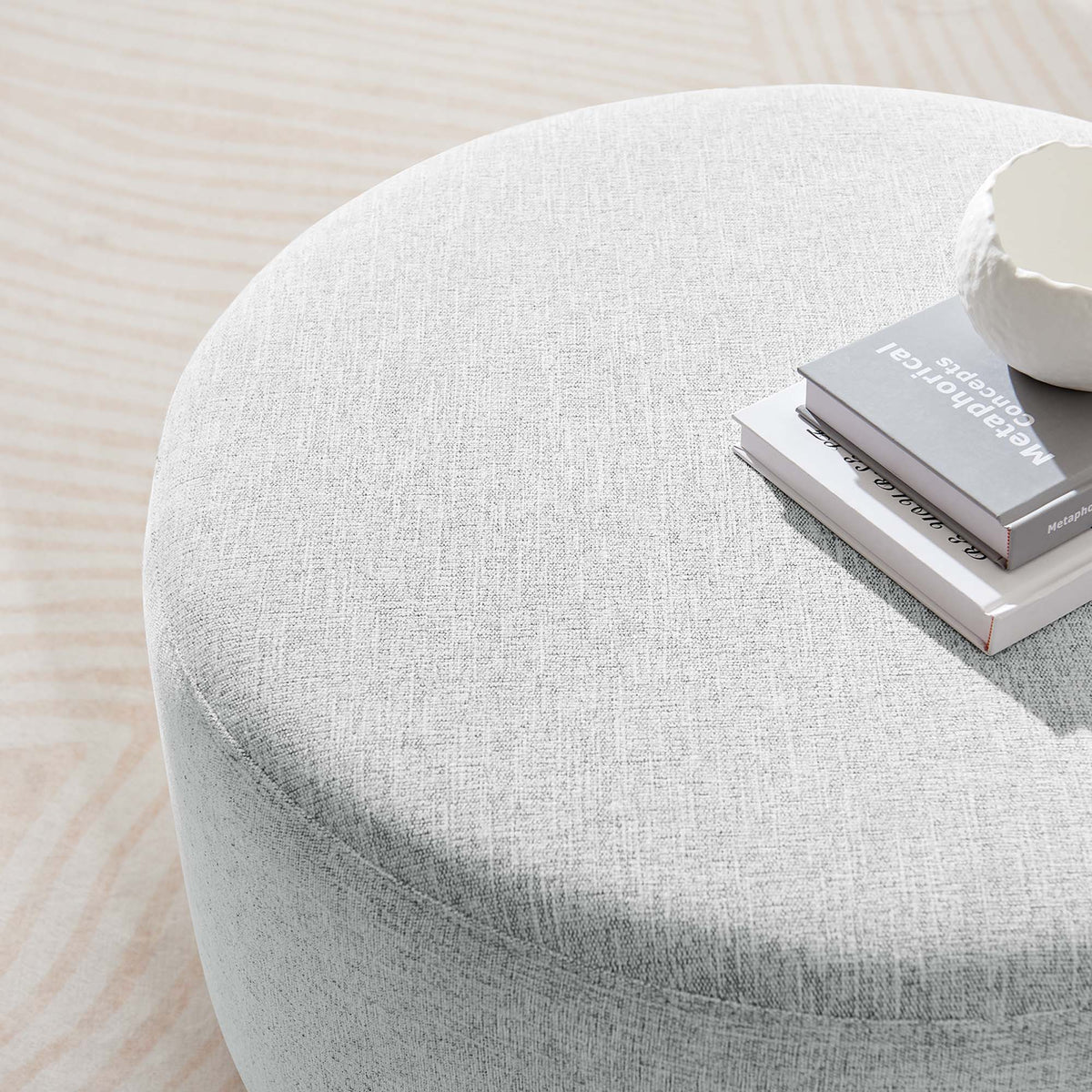 Callum Large Round Woven Heathered Fabric Upholstered Ottoman by Modway, light gray fabric on Tampa Home & Garden Store