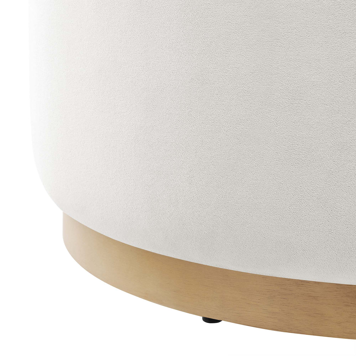 Tilden Large Round Performance Velvet Ottoman in cream with a wooden base HouseOfZazla on Tampa Home & Garden Store