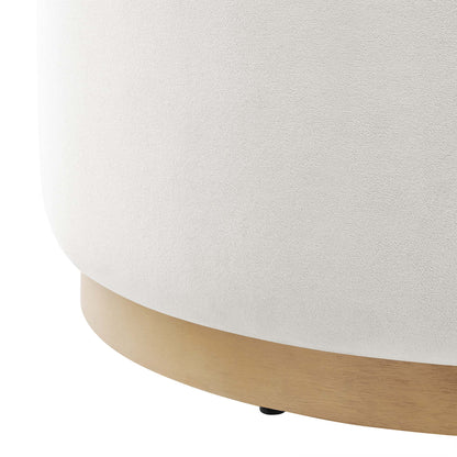 Tilden Large Round Performance Velvet Ottoman in cream with a wooden base HouseOfZazla on Tampa Home & Garden Store