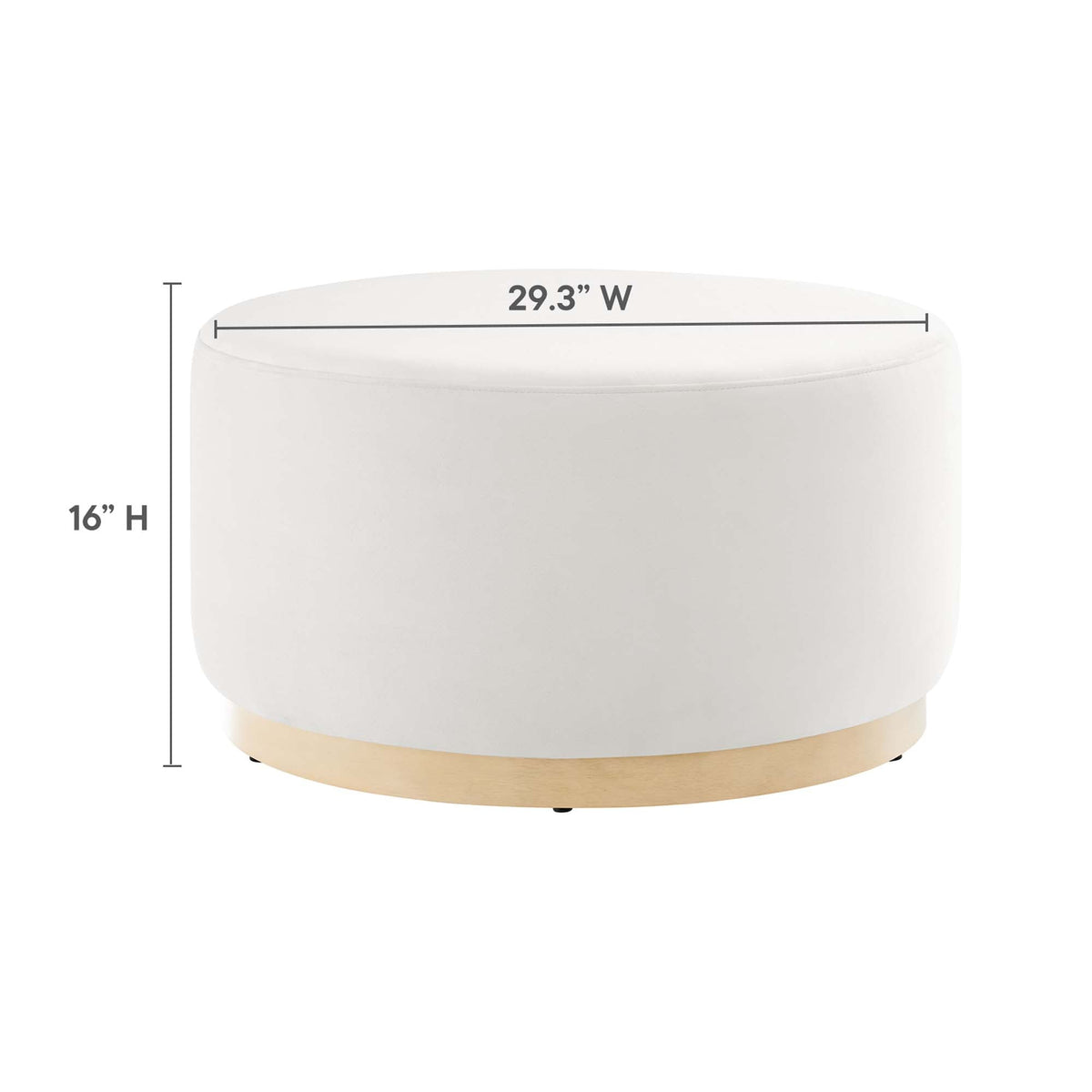 Tilden Large Round Performance Velvet Ottoman white velvet wood base HouseOfZazla on Tampa Home & Garden Store
