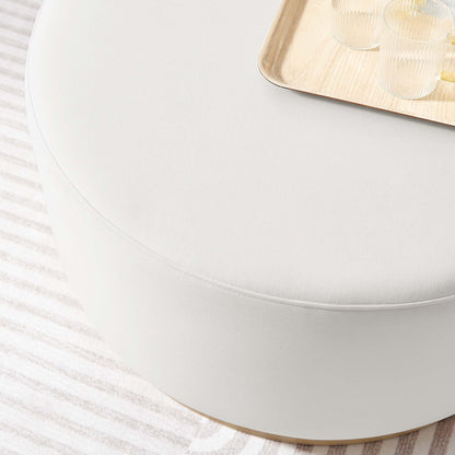 Tilden large round performance velvet ottoman in white with piped edge for living room on Tampa Home & Garden Store