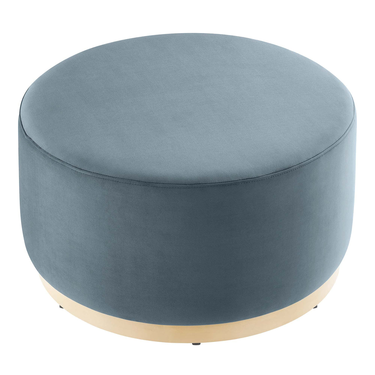Tilden large round velvet ottoman in blue with light wood base by HouseOfZazla on Tampa Home & Garden Store