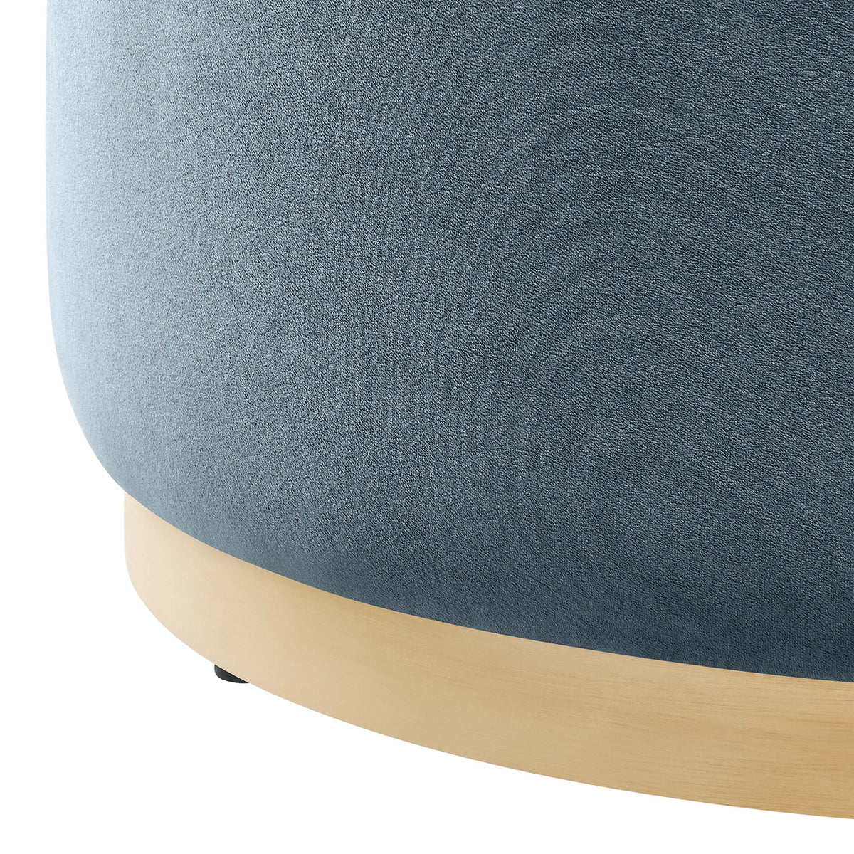 Tilden Large Round Performance Velvet Upholstered Ottoman blue velvet with light wood base on Tampa Home & Garden Store