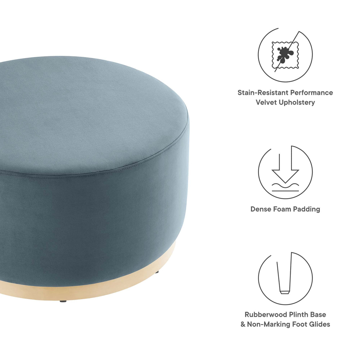 Tilden Large Round Performance Velvet Upholstered Ottoman blue velvet by HouseOfZazla on Tampa Home & Garden Store