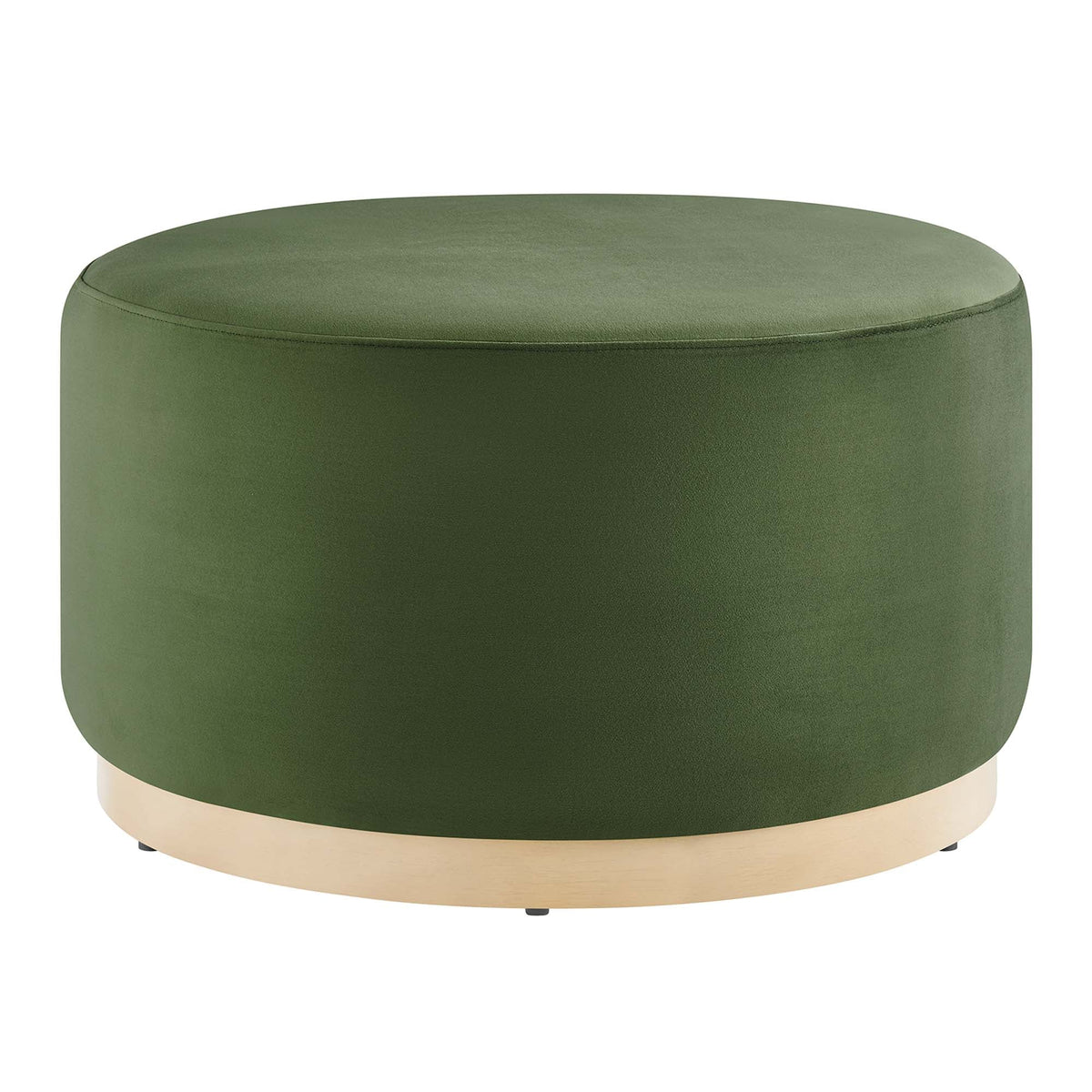 Tilden Large Round Velvet Upholstered Ottoman olive green with wood base by HouseOfZazla on Tampa Home & Garden Store