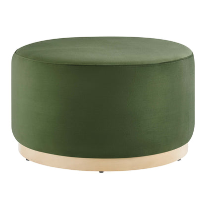 Tilden Large Round Velvet Upholstered Ottoman olive green with wood base by HouseOfZazla on Tampa Home & Garden Store