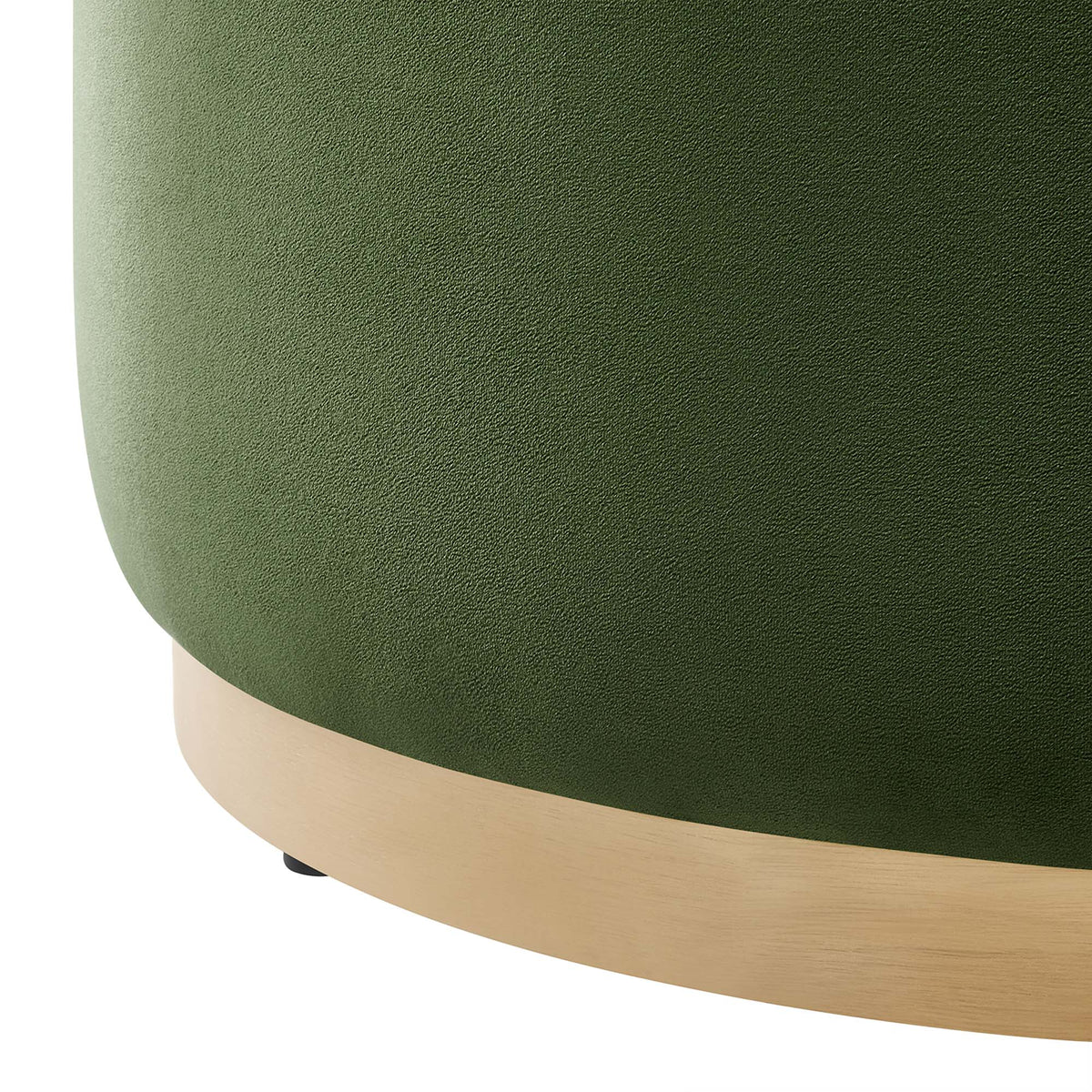Tilden large round performance velvet upholstered ottoman in green with light wood base on Tampa Home & Garden Store