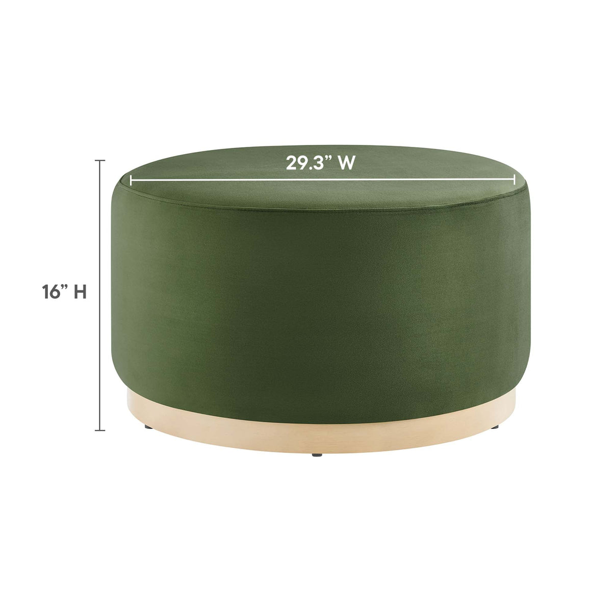 Tilden large round performance velvet ottoman in green with light wood base on Tampa Home & Garden Store