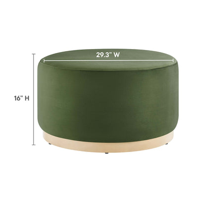 Tilden large round performance velvet ottoman in green with light wood base on Tampa Home & Garden Store