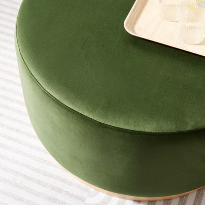 Tilden Large Round Velvet Upholstered Ottoman with wood tray in green HouseOfZazla on Tampa Home & Garden Store
