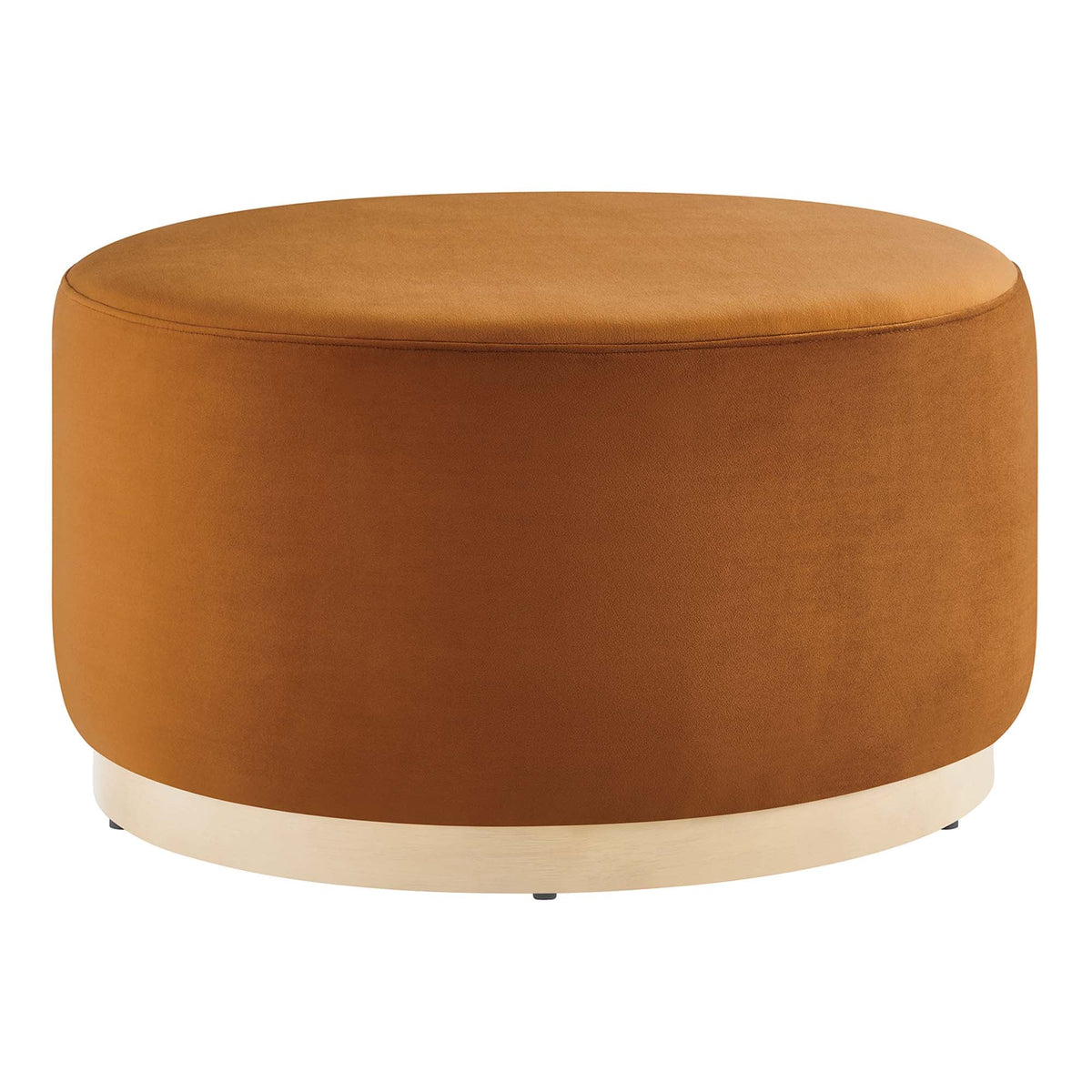 Tilden Large Round Performance Velvet Upholstered Ottoman in camel by HouseOfZazla on Tampa Home & Garden Store