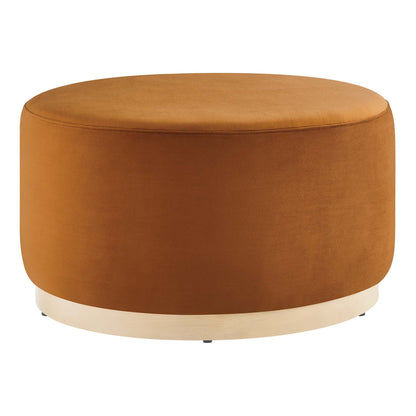 Tilden Large Round Performance Velvet Upholstered Ottoman in camel by HouseOfZazla on Tampa Home & Garden Store