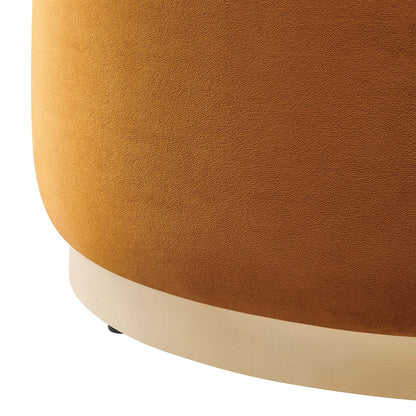 Tilden large round performance velvet upholstered ottoman in warm brown by HouseOfZazla on Tampa Home & Garden Store