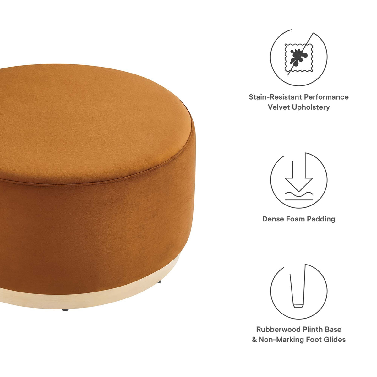 Tilden Large Round Performance Velvet Upholstered Ottoman burnt orange by HouseOfZazla on Tampa Home & Garden Store