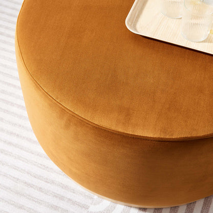 Tilden Large Round Performance Velvet Upholstered Ottoman in burnt orange with texture on Tampa Home & Garden Store