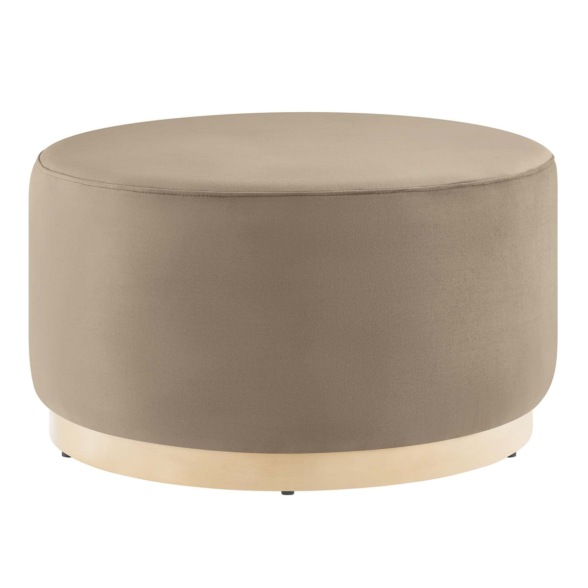 Tilden Large Round Performance Velvet Upholstered Ottoman in tan beige by HouseOfZazla on Tampa Home & Garden Store