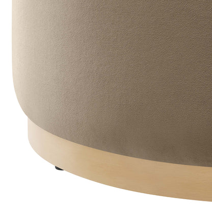 Tilden large round performance velvet upholstered ottoman taupe by HouseOfZazla on Tampa Home & Garden Store