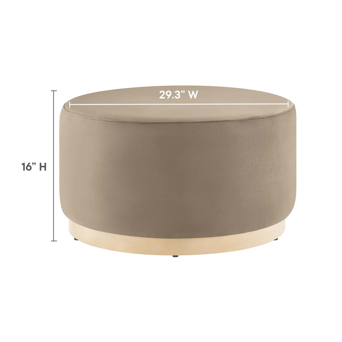 Tilden large round performance velvet upholstered ottoman in taupe beige for living room on Tampa Home & Garden Store