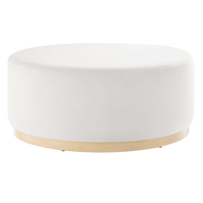 Tilden Large 38in Round Velvet Upholstered Ottoman white with natural wood base by Modway on Tampa Home & Garden Store