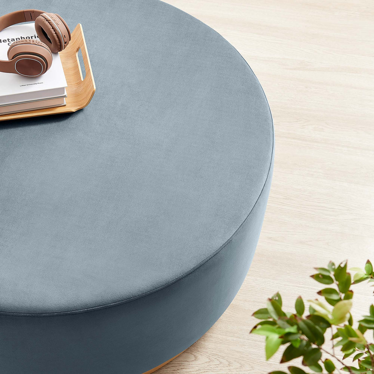 Tilden Large 38in round performance velvet upholstered ottoman blue gray by Modway on Tampa Home & Garden Store