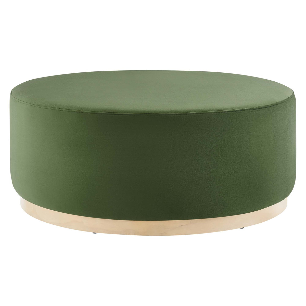 Tilden 38-inch round performance velvet ottoman in green with natural wood base by Modway on Tampa Home & Garden Store