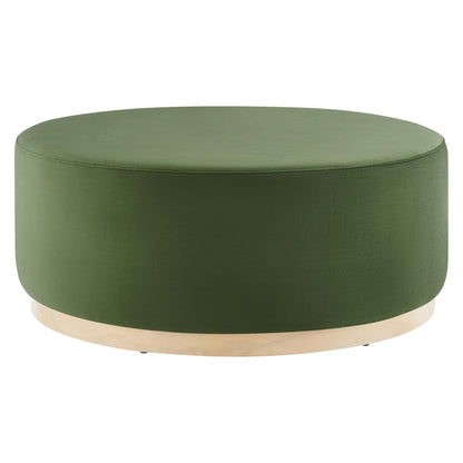 Tilden 38-inch round performance velvet ottoman in green with natural wood base by Modway on Tampa Home & Garden Store