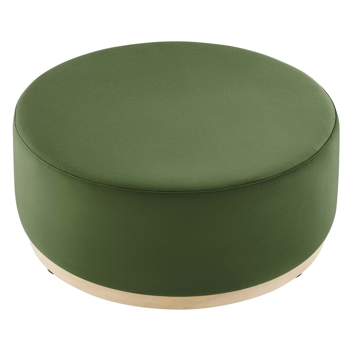 Tilden large 38-inch round velvet upholstered ottoman in green with light wood base by Modway on Tampa Home & Garden Store