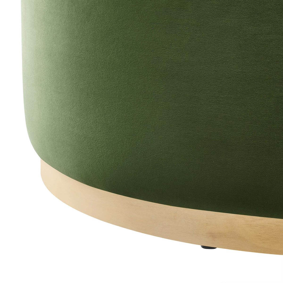 Tilden Large 38in Round Performance Velvet Ottoman olive green velvet with light wood base on Tampa Home & Garden Store
