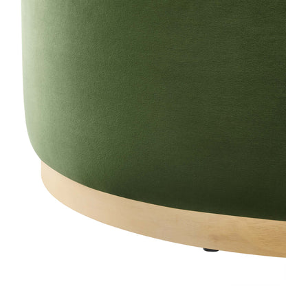 Tilden Large 38in Round Performance Velvet Ottoman olive green velvet with light wood base on Tampa Home & Garden Store
