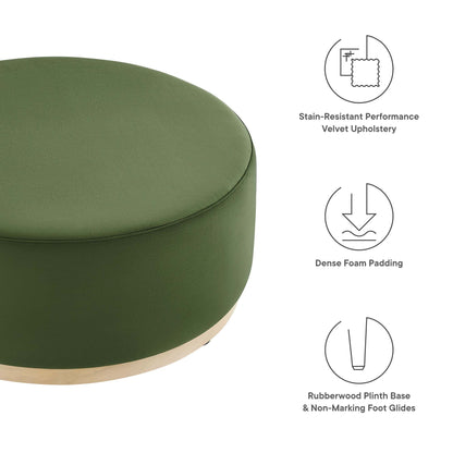 Tilden Large 38in Round Performance Velvet Upholstered Ottoman olive green on Tampa Home & Garden Store